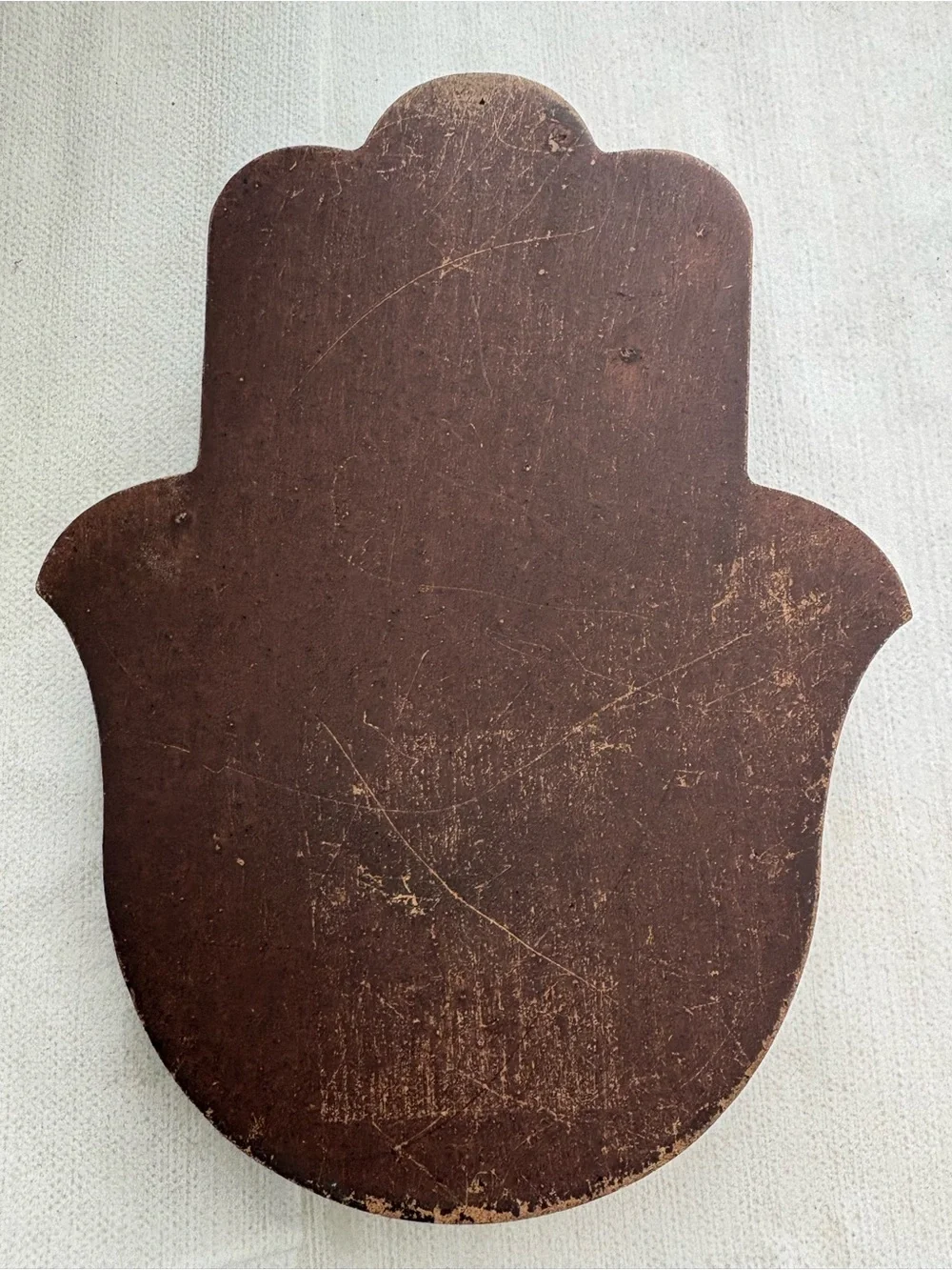 Carved Wooden Hamsa Hand jewelry box in Natural and Dark Brown